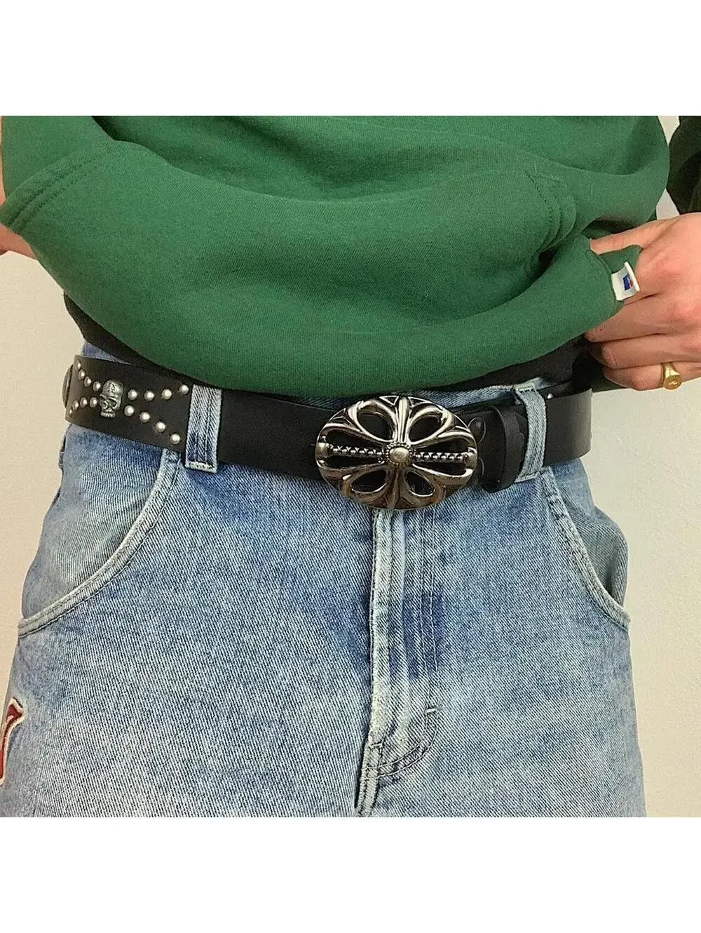 Y2K Vintage Tan Silver Belt 1.5 Inch Unisex